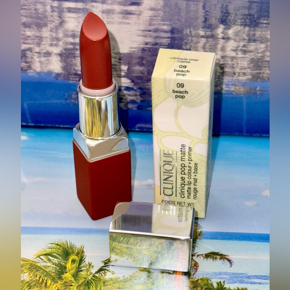 NIB NWT Clinique Pop Matte Lipstick Lip Colour + Primer Beach Pop 09 Full Size